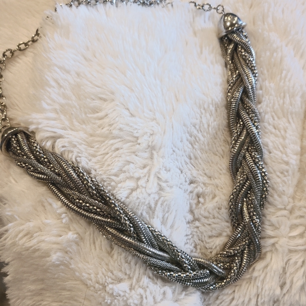 Heavy silver braided necklace